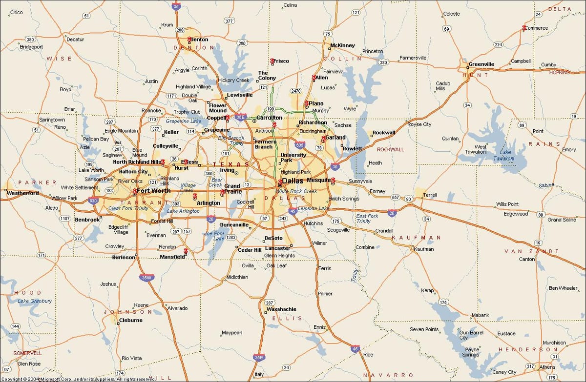 डलास फोर्ट वर्थ metroplex नक्शा